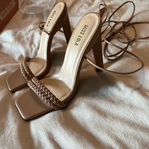 Lace up braided nude Miss Lola heels